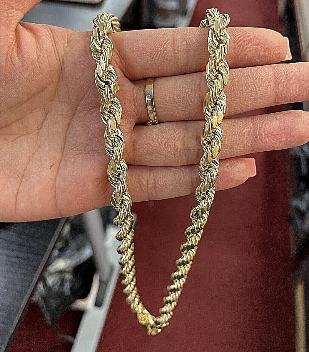 Real 10k Yellow Gold Diamond Cut 10mm Rope Chain Necklace 26 Real 10k Yellow Gold Diamond Cut 10mm Rope Chain Necklace 26