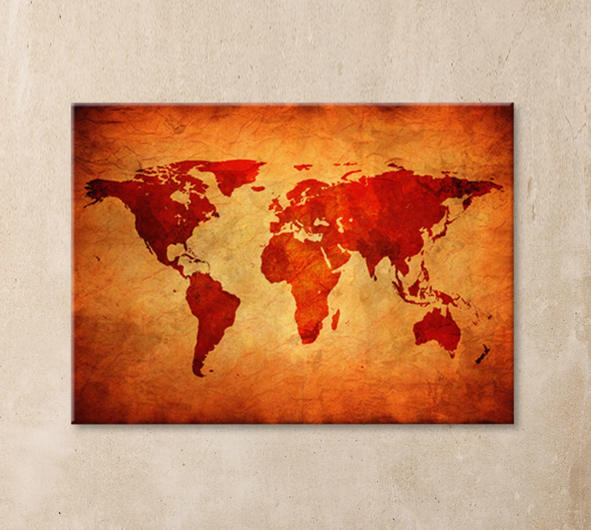 Composition de 5 tableaux cartes du monde en toile intissée horizontal