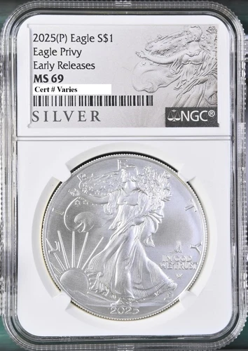 2025 p silver eagle with eagle privy ngc ms69 early releases als label presale