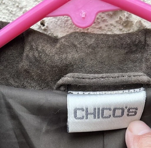 Chico's Cuero Gamuza Marrón Chocolate Floral con Cuentas y Apliques Talla 2 Foto 3 de 4