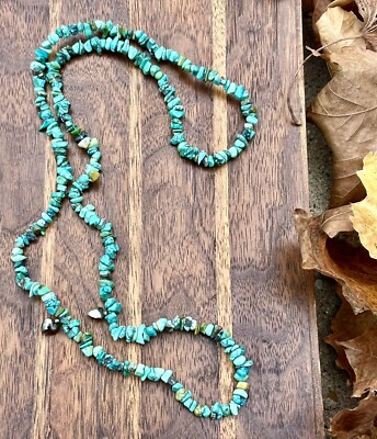 Natural Turquoise Nugget Necklace 35” Sterling Silver Vintage