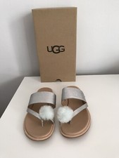 NWB UGG LEATHER REAL FUR FROM LAMB METALLIC SLIDE SANDALS SIZE 10
