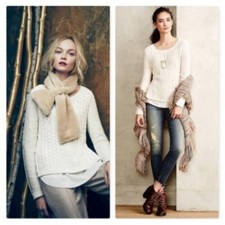 Moth M Anthropologie Cream Sweater Layered Top CABLED ELLA Pullover
