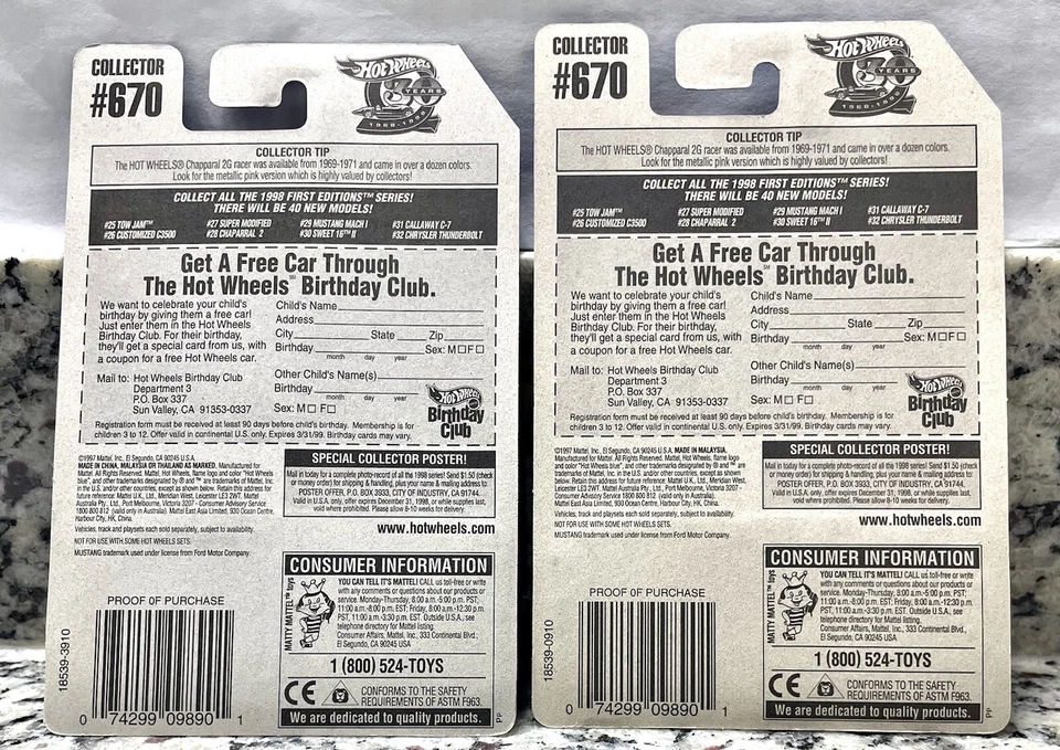 1998 Hot Wheels “Variation” First Editions Mustang Mach 1 - 5 Hole Wheels Lot - Image 4 of 4