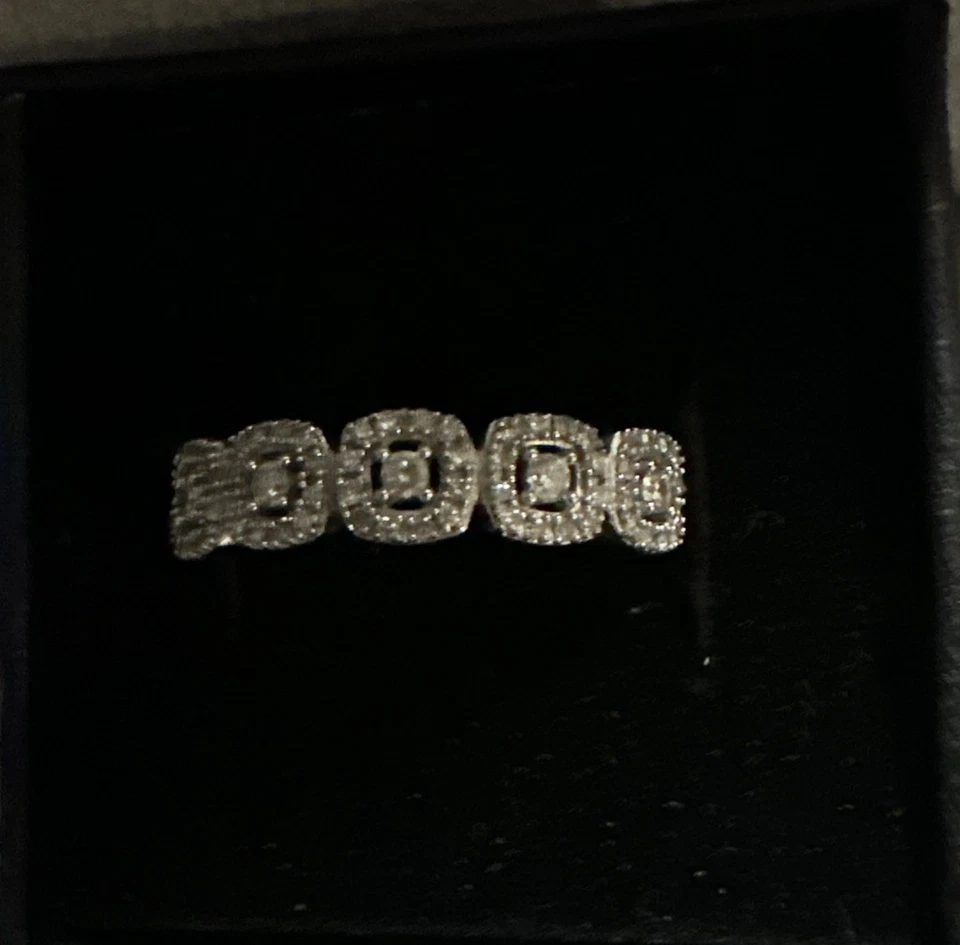 Solid 10K White Gold Diamond HALO Style Ladies Band Ring 2.1 Gr. Appraisal - Image 3 of 4