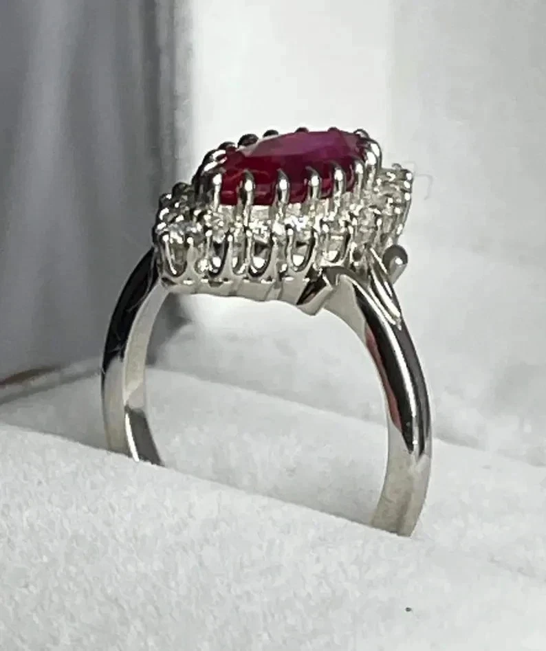 Marquise Cut 3.00 Ct Natural Ruby & Diamond Wedding Ring Solid 18K White Gold - Image 2 of 4