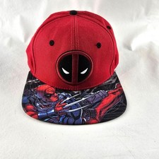 Deadpool Hat Mens Snapback Adjustable Red Marvel Flat Brim Graphic Wool Comic