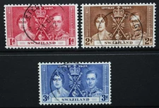 SWAZILAND 1937 KGVI King George VI Coronation. Set of 3. FINE USED. SG25/27.