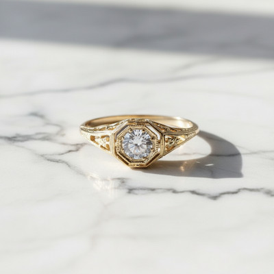 Vintage Retro Wedding Filigree Ring For Her 925 Silver 0.46 CT Round CZ Stone