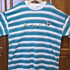 Vintage 90s Disney Store Dopey Bubbles Embroidered Striped Shirt XXL Made in USA