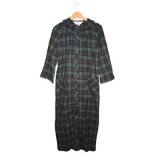 Vermont Country Store Green Plaid Flannel Nightgown Maxi Housecoat XS Loungewear