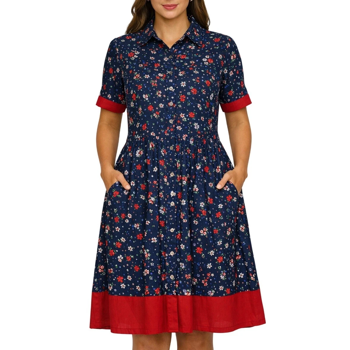 eshakti shirt dress Poplin Dress Eshakti Polka Dot Dress Eshakti Dresses Euc Eshakti Blue And  White Polka-Dot Shirt