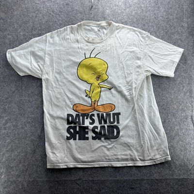 Looney Tunes Tweety Shirt Mens XL White Graphic Dat's Wut She Said Cartoon Tee