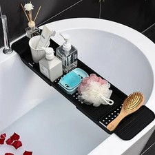Badewannenablage ausziehbar Bambus Badewannentablett Weinhalter Buchst&uuml;tze