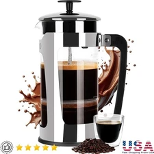 Sludge Free French Press Double Filter Coffee Maker W/ Safety Latch Ideal Gift