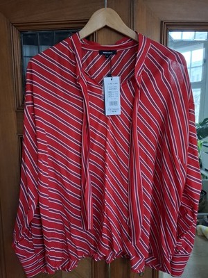 More & More Damen Bluse Größe 46, Rot, Streifen, Neu Mit Ettiket