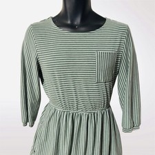 Ladies Casual Event Striped Dress Green Striped Church Fashion Pockets Medium