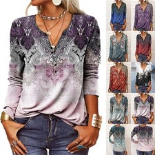 Frauen langärmelige Tops gedruckt ethnischen Mode T-Shirt Herbst neue 2024 ||