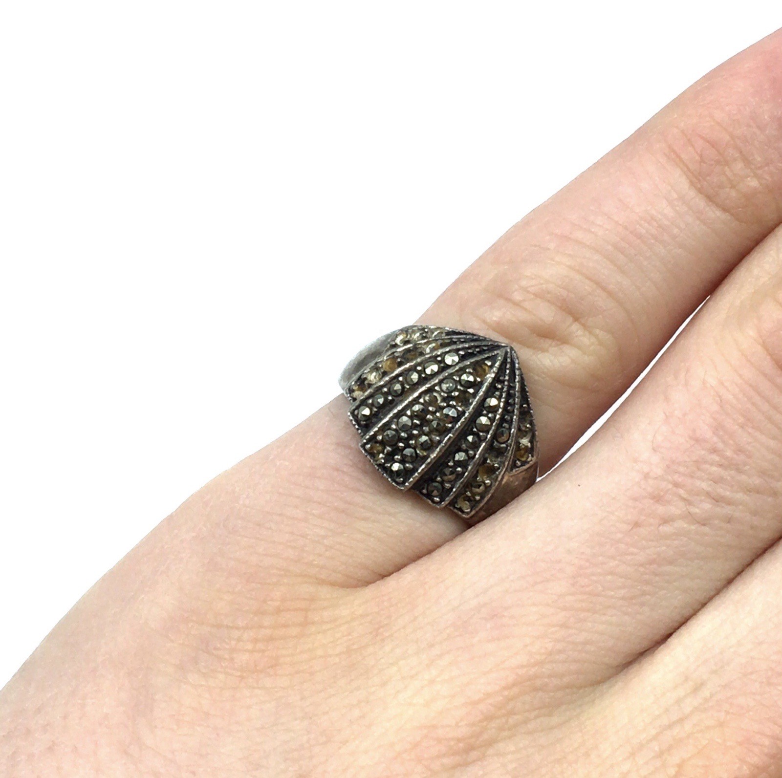 Anillo de plata 925 Markasit fino mujer declaración joyería sin pulir 16.8mm ...
