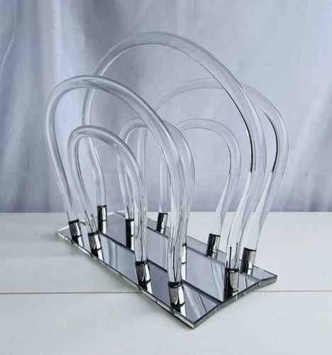 Vintage 60s Dorothy Thorpe MCM Lucite and Mirrored Magazine Rack