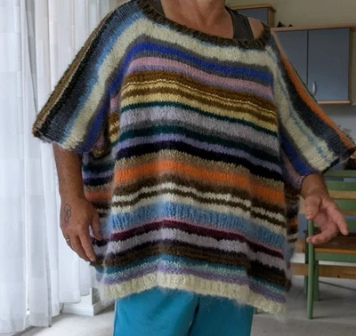 Lagenlook Überwurf Pullover Poncho Groß Breit Kastig Kunterbunt Wolle/Mohair  - Bild 1 von 4