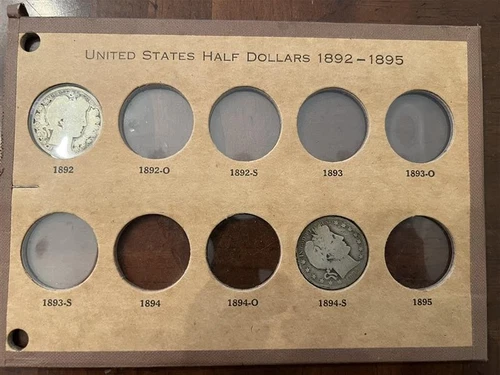 Barber Half Dollars - Lot of 2 - 1892 & 1894-S - in Whitman Album Page