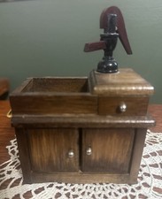 VTG Miniature Dollhouse Sink Wooden With Opening Drawer, Cabinets and Handpump