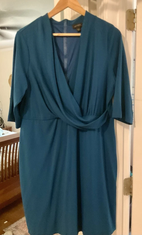 J Jill WE Draped Twist-Front Dress , Large Petite, Atlantic Color, New - Image 2 of 4