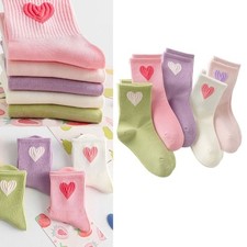 5 Pairs Heart Patterned Socks Calf Length Flexible Comfortable Polyester Socks