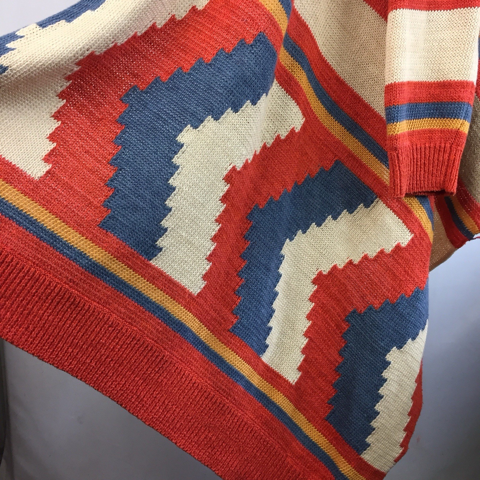 Lauren Ralph Lauren Linen Blend Open Cardigan Aztec Southwest Wrap Shawl S/M