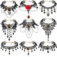 9 Pieces Elegant Gothic Black Lace Victorian Style Choker Necklace for Womens