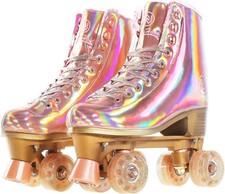 Roller Skates Women Holographic High Top PU Leather Rollerskates Shiny