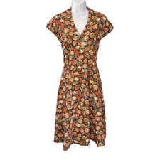 Vintage Floral Rose Print Fit Flare Dress Cottagecore Garden Party 90s Casual