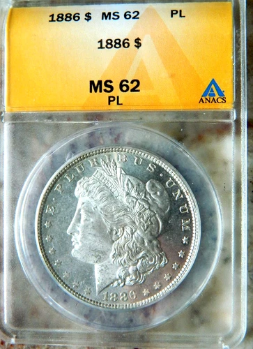 1886-p Morgan Silver Dollar ANACS MS62 PL Bright Luster.
