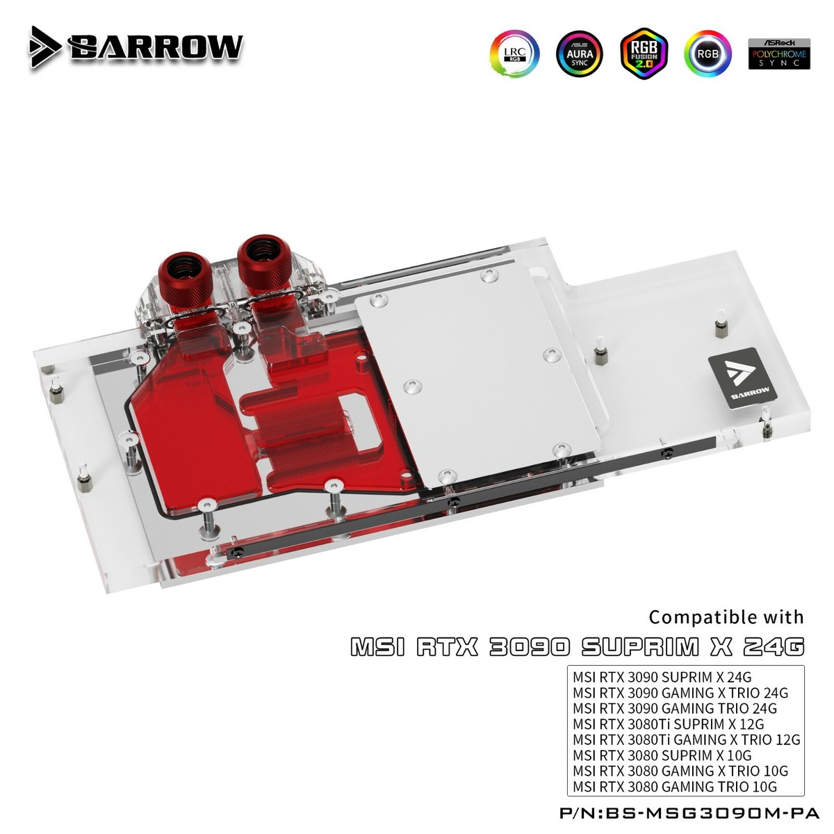 Barrow Full cover GPU Water Block for MSI RTX 3080 3080Ti 3090 TRIO Suprim  aRGB