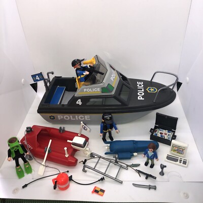 4429 BATEAU PLAYMOBIL police avec petit bateau de secours tout est sur