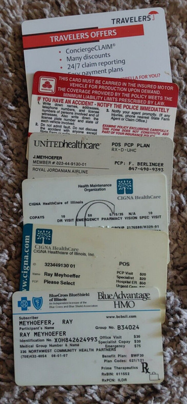 6 DIFFERENT VINTAGE INSURANCE / TRAVEL  CARDS    USED - EXPIRED - NO VALUE