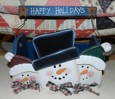 CUTE WOOD SNOWMAN HEAD BOX W/ HANDLE!! "HAPPY HOLIDAYS" CHRISTMAS 