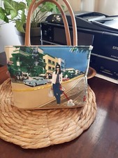 Bueno Small Handbag Graphic Print Lady Walking Dogs on Ocean Drive Miami Beach