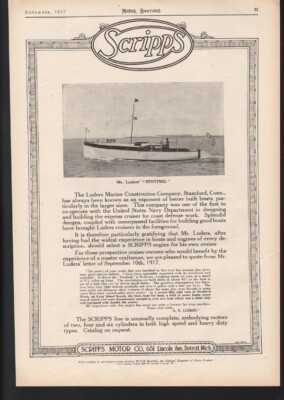 1917 SCRIPPS HACKER MOTOR BOAT NAUTICAL WOOD SPORT RUNABOUT RACE NAVY AD20874