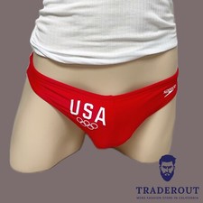 H.E.Arts USA logo custom print Mens Red swim brief bikini speedo