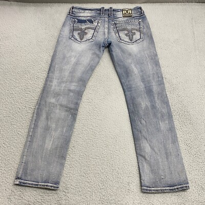 Rock Revival Jeans Mens 36 Blue Denim Frenel Alt Straight Leg Thick Stitch  33