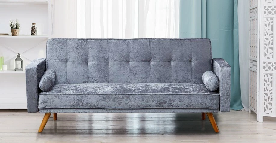 STYLISH CRUSH VELVET FABRIC CLIC CLAC SOFA BED 3 SEATER RECLINING SETTEE
