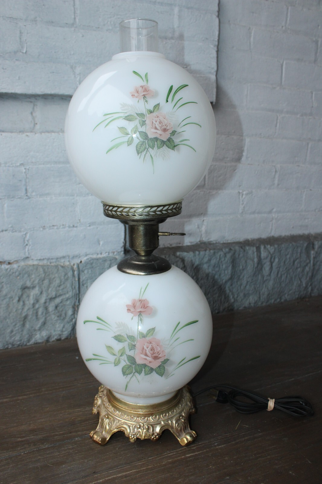 Vintage GWTW Hurricane Lamp Round globe 3way P retty! eBay