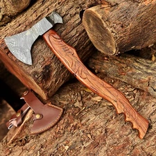 Custom Hand Forged Damascus Steel Viking Bearded Camping Hatchet TOMAHAWK AXE