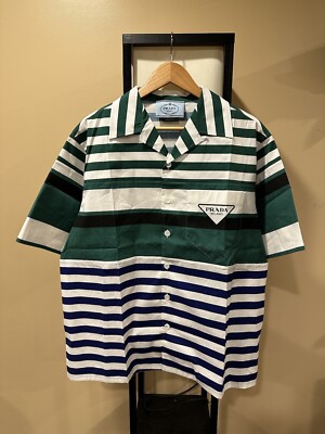 Prada x Raf Simmons SS22 Camp Collar Striped Bowling Shirt Prada x Raf Simmons SS22 Camp Collar Striped Bowling Shirt