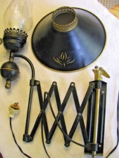 Vtg Toleware Accordion Scissors Wall Reading Light Lamp Black & Gold