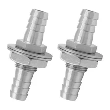2 Pcs 3/8 in 304 Stainless Steel Hose Barb Fitting Thru-Bulk Head Straight