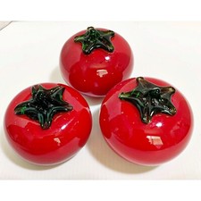 Hand Blown Glass Art TOMATOES Vegetable / Fruit - Murano Style Set of 3 Red Vtg