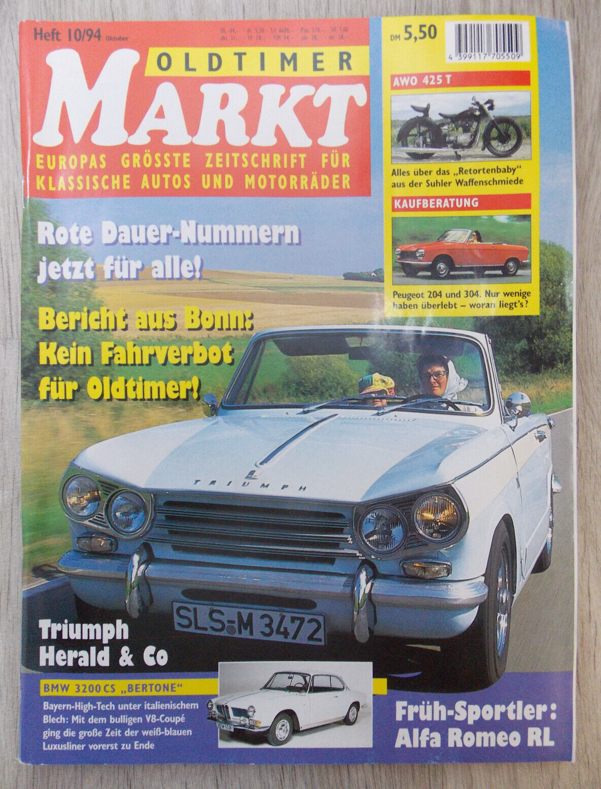 Oldtimer Markt Oktober 1994 10/1994 AWO 425 Ford Mustang Triumph Herald Vitesse